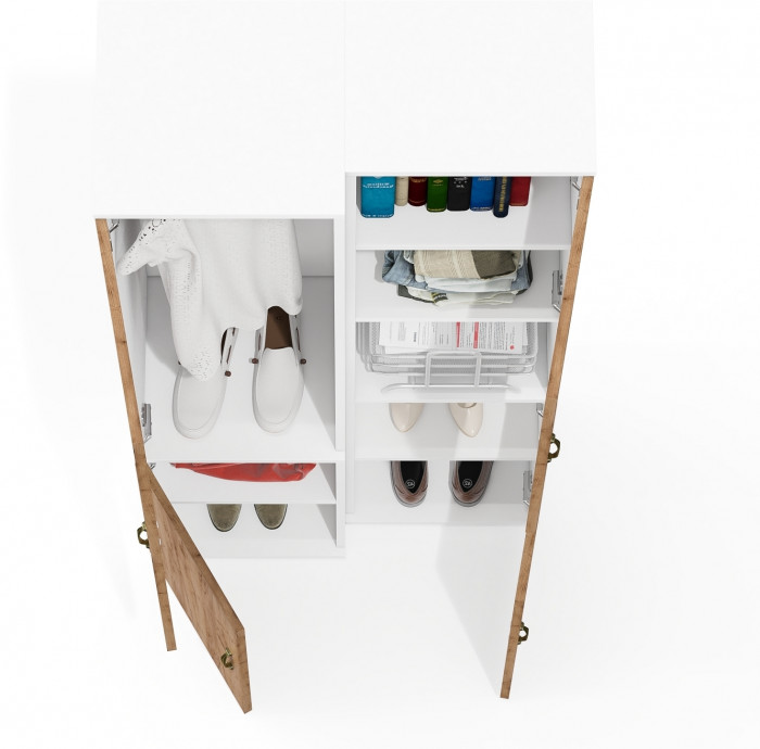 Лидер-8 Модуль Пенал + Пенал МД 21Б, цвет белый шагрень/крафт золото, ШхГхВ 80х37,5х190 см., универсальная сборка