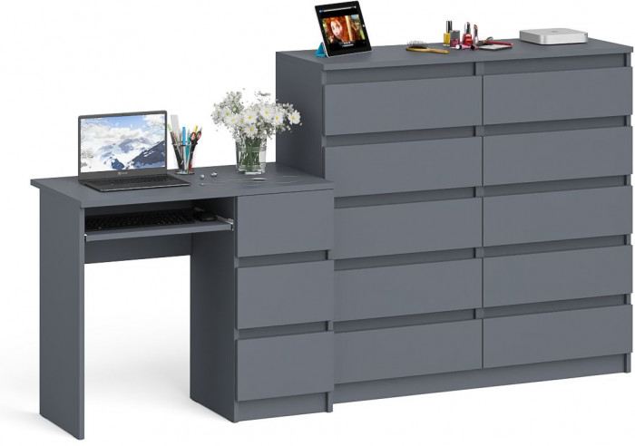 Мори Стол компьютерный МС-6 правый + Комод МК1200.10, цвет графит, ШхГхВ 210,4х50х115 см., выдвижные ящики справа, НЕ универсальная сборка