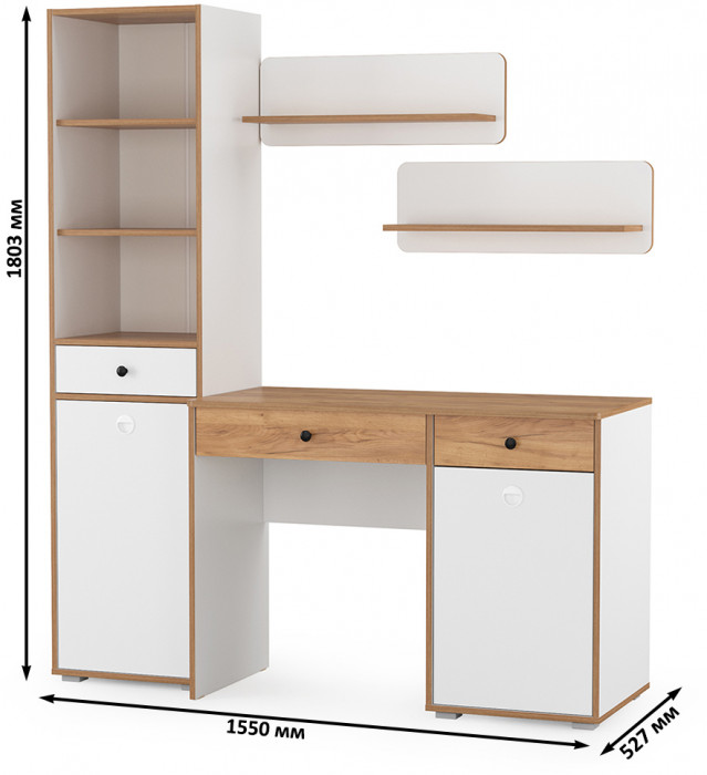 Вуди Компоновка № 04, цвет белый премиум/дуб крафт золотой, ШхГхВ 155х52,7х180,3 см., универсальная сборка