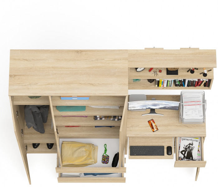 Мори Стол компьютерный МС-1 правый + Шкаф МШ1200.1 + Полка 900, цвет дуб сонома, ШхГхВ 210,4х50,4х209,6 см., НЕ универсальная сборка