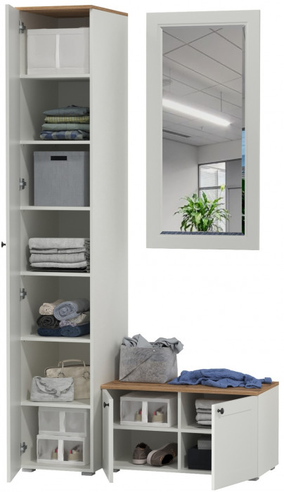 Остин Прихожая 24, белый шагрень/дуб крафт золотой