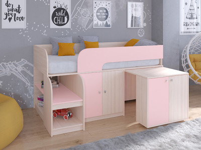 Кровать чердак Астра 9 V8 Дуб молочный/Розовый