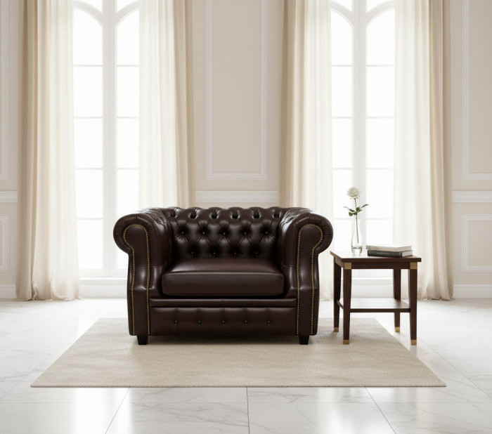 Кресло Честер ЛОФТ, экокожа, коричневый венге