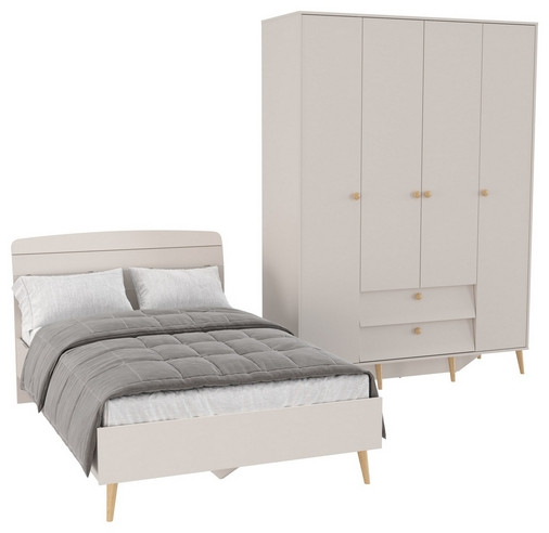 Афина Спальня Кровать 1200 + Шкаф 4-х дверный, кашемир серый