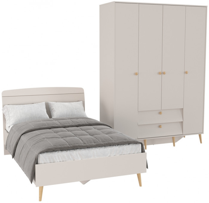 Афина Спальня Кровать 1200 + Шкаф 4-х дверный, кашемир серый