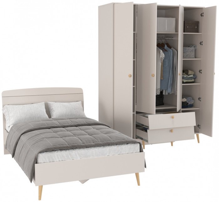 Афина Спальня Кровать 1200 + Шкаф 4-х дверный, кашемир серый