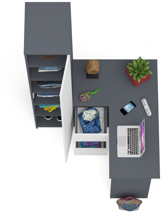 Мори компьютерный стол МС-16 левый + Пенал МШ400.1, графит/белый