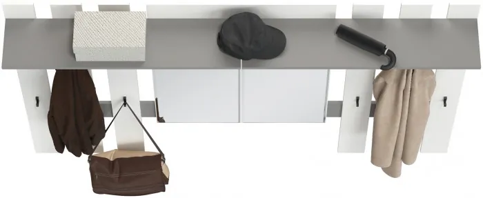 Лира ГК 2-3814+2-3814графбел Вешалка с зеркалом, цвет графит/белый, ШхГхВ 200х28х135 см., универсальная сборка