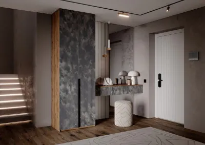 Полка косметическая со шкафом 2х-ств Марвэл, Крафт золотой/Мальта грей