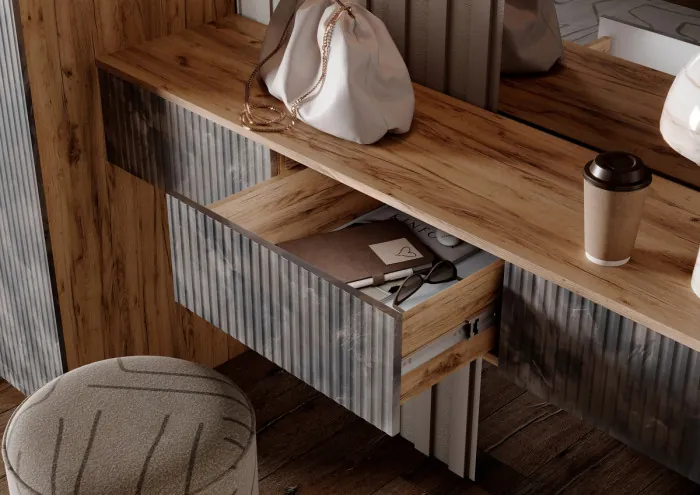 Полка косметическая со шкафом 2х-ств Марвэл, Крафт золотой/Мальта грей