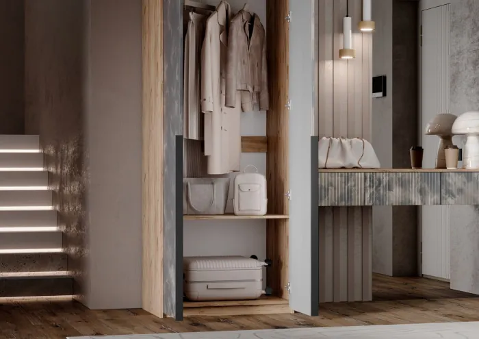 Полка косметическая со шкафом 2х-ств Марвэл, Крафт золотой/Мальта грей