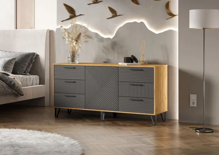 Флэш Комод 1500 браш графит/дуб крафт