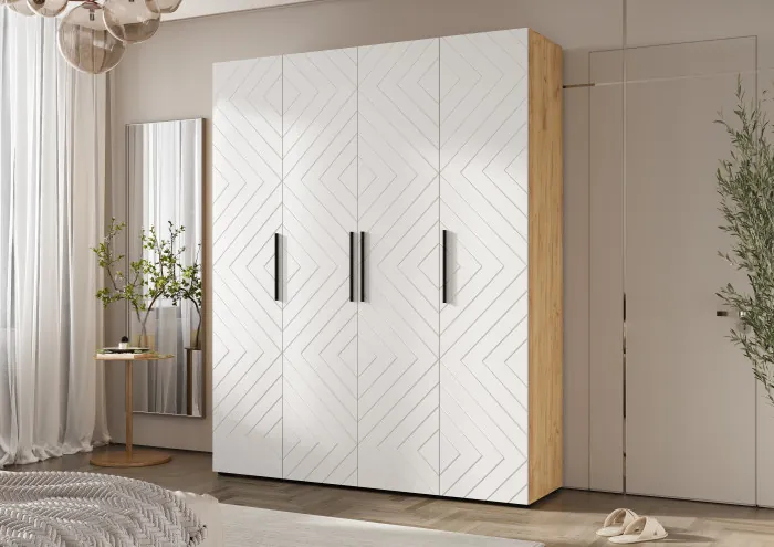 Флэш Шкаф 4-х ств. 1800 браш вайт/дуб крафт