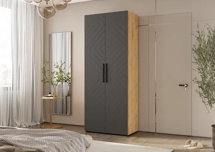 Флэш Шкаф 2-х ств. 900 браш графит/дуб крафт