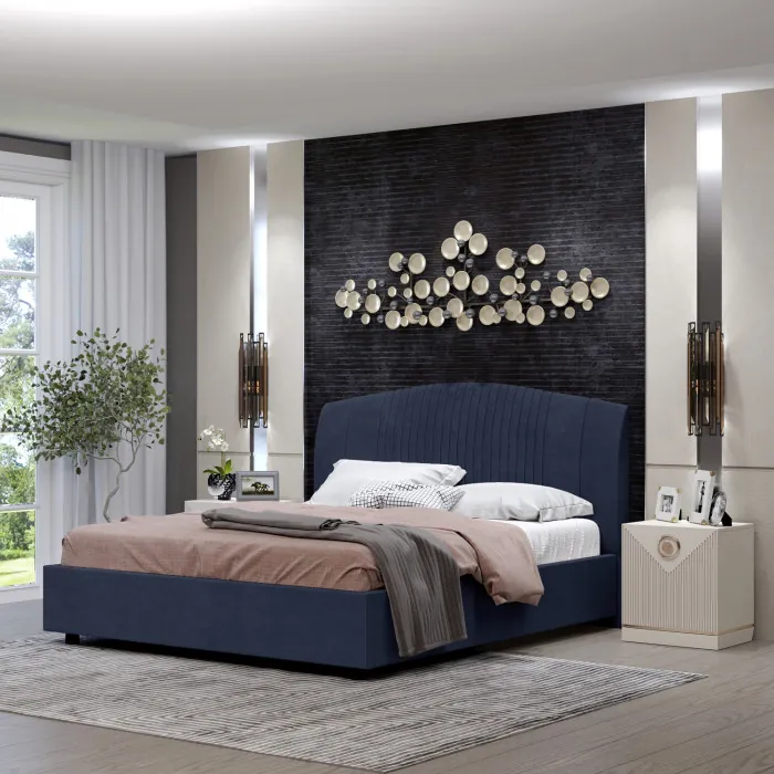 Кровать-12М с подъемным основанием 1400 темно-синяя