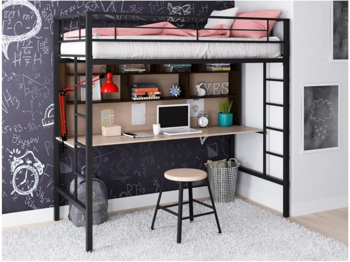 Кровать-чердак Севилья 1.2 (Дуб молочный / Венге, Черный)