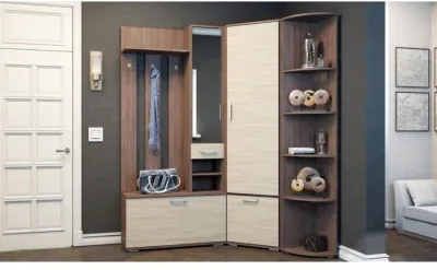 Модульная угловая прихожая Ника, композиция 3, Ясень шимо темный/светлый