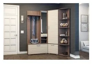 Модульная угловая прихожая Ника, композиция 3, Ясень шимо темный/светлый