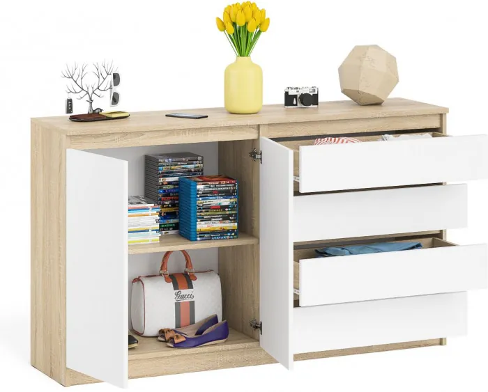 Мори Комод МК1600.1, цвет дуб сонома/белый, ШхГхВ 160,4х41х94 см., НЕ универсальная сборка