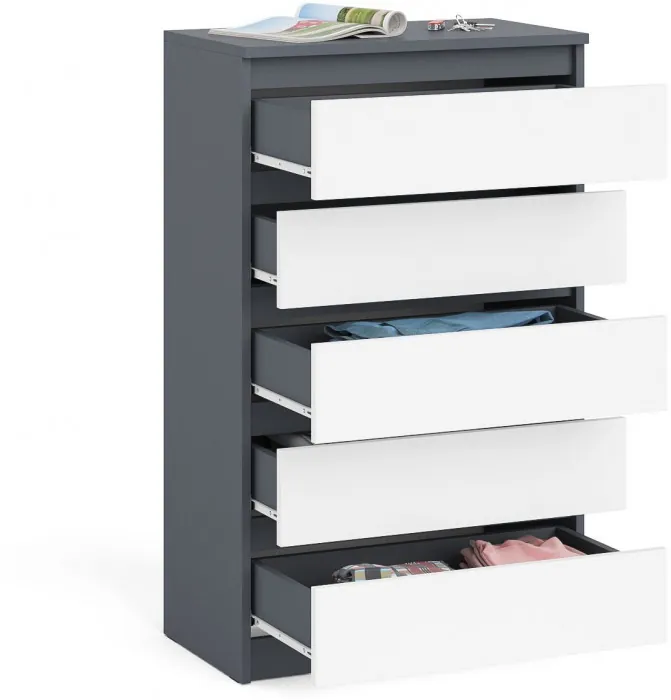 Мори Комод МК700.5, цвет графит/белый, ШхГхВ 70,4х41х114 см.
