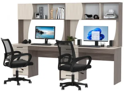 Два стола рабочих 6-0606 Сигма + два кресла 103 чёрных, бодега тёмный/бодега светлый