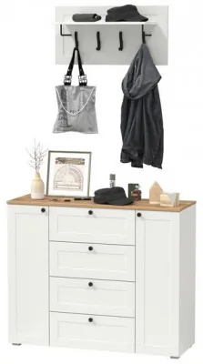Остин 16.221 Комод + 15.12 Вешалка, цвет белый шагрень/дуб крафт золотой, ШхГхВ 120х41,9х210 см.