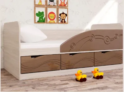 Кровать Бриз-4 80х160 Волна (Ясень шимо светлый/Шоколад/Волна)