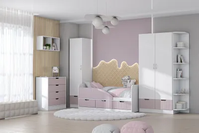 Детская комната Бриз МДФ, набор 9, Белый/Ирис (Полосы)