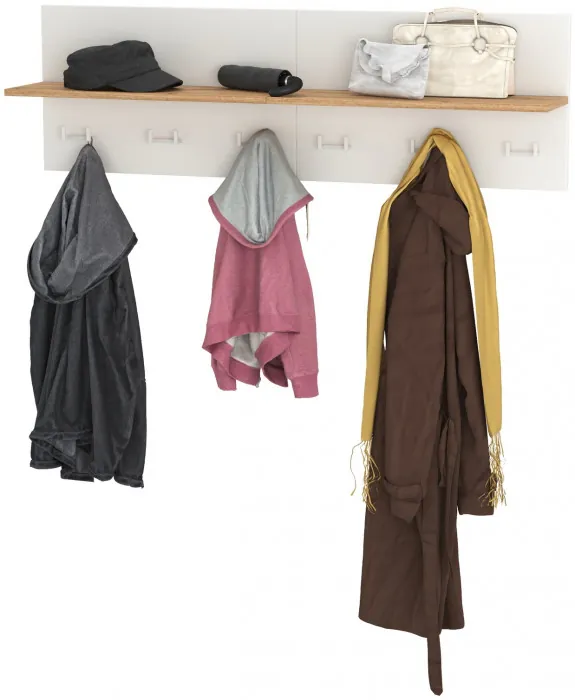 Октава 15.14.01 Вешалка + 15.14.01 Вешалка, цвет белый шагрень/дуб крафт золотой, ШхГхВ 129,4х23,6х40 см.