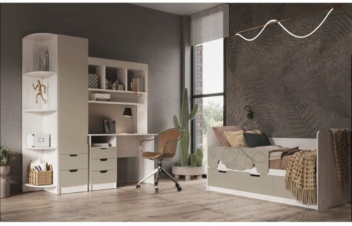 Модульная детская Юниор-4, композиция 1 (Шарли белый, Крафт белый)