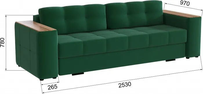 Диван раскладной Виконт, изумруд/мдф дуб канадский