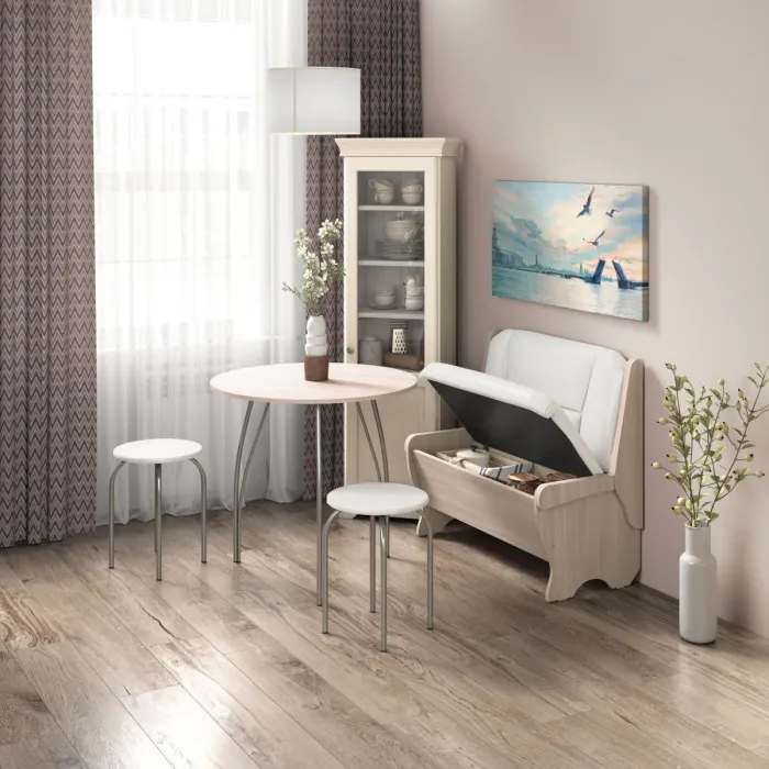 Кухонный набор Лотос скамья 950 - стол - табурет / ясень светлый/милк