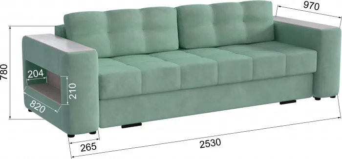 Диван раскладной Доро, мятный/мдф холст белый