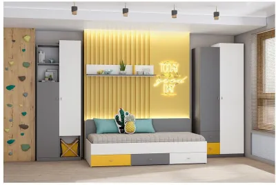 Модульная детская Клео набор 1 (Графит/Миндаль/Солнечный)