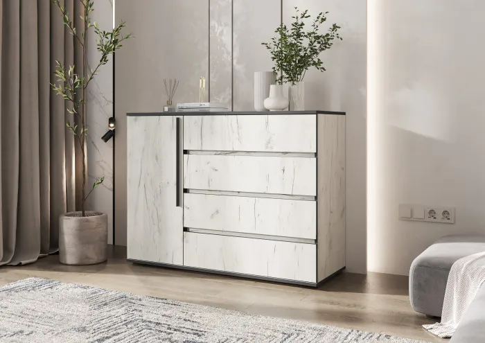 Норд Комод 1 дверь 4 ящика (1200), крафт белый