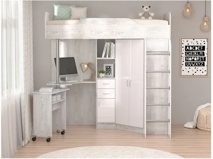 Кровать-чердак Бриз-1 80х190 (Дуб Крафт Золотой / Белый Глянец)