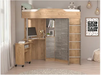 Кровать-чердак Бриз-1 80х190 (Дуб Крафт Золотой / Камень Темный)