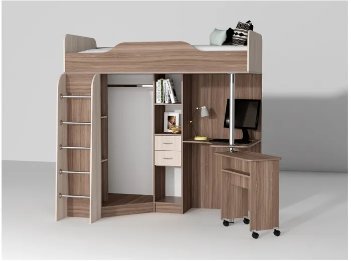 Кровать-чердак Бриз-1 80х190 (Ясень шимо темный / светлый)