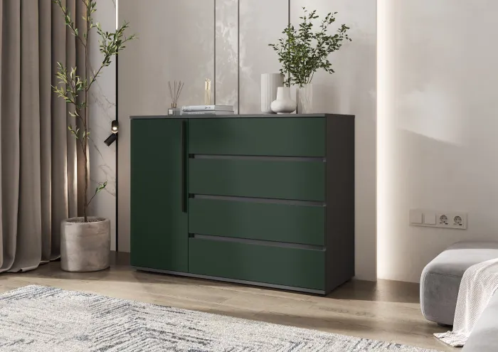 Норд Комод 1 дверь 4 ящика 1200, Графит/Изумрудный