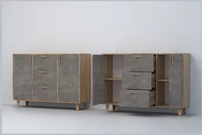 Эго Комод К-2 НГ (Камень Темный/Дуб Крафт Золотой)