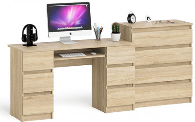 Мори Стол компьютерный МС-2 + Комод МК800.4, цвет дуб сонома, ШхГхВ 215,8х50х94 см., универсальная сборка