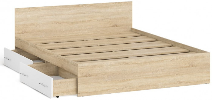 Мори Кровать с ящиками 1600, дуб сонома/белый