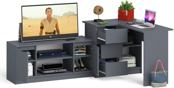 Мори компьютерный стол МС-16 левый + Тумба МТВ1200.1, графит