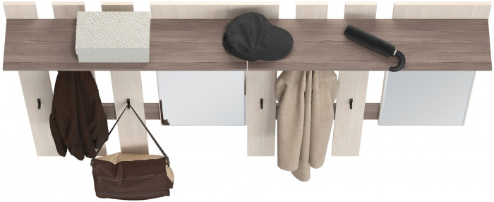 Лира ГК 2-3814+2-3814бод.тем/св Вешалка с зеркалом, цвет бодега тёмный/бодега светлый, ШхГхВ 200х28х135 см., универсальная сборка