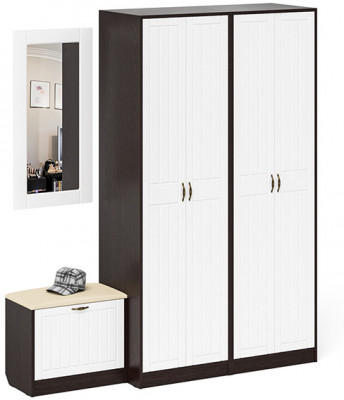 Прихожая П-6 Компоновка № 08, цвет венге/фасады МДФ белое дерево фрезеровка прованс, ШхГхВ 180х50х210 см., универсальная сборка