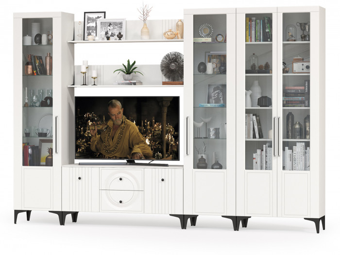 Валенсия Гостиная № 071, ЛДСП белый шагрень/МДФ белый шагрень