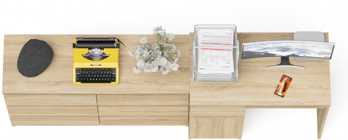 Мори компьютерный стол МС-1 левый + Комод МК1200.6, дуб сонома