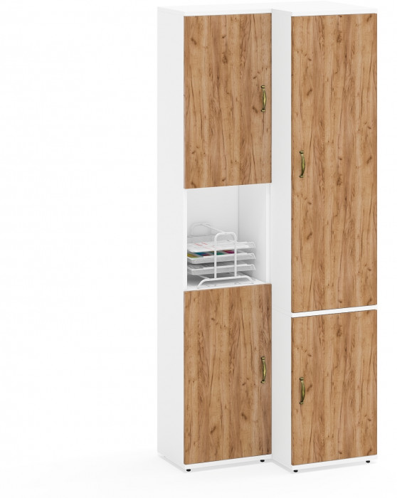 Лидер-8 Модуль Пенал + Пенал МД 23Б, цвет белый шагрень/крафт золото, ШхГхВ 80х50х190 см., универсальная сборка