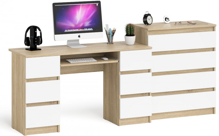 Мори Стол компьютерный МС-2 + Комод МК800.4, цвет дуб сонома/белый, ШхГхВ 215,8х50х94 см., универсальная сборка