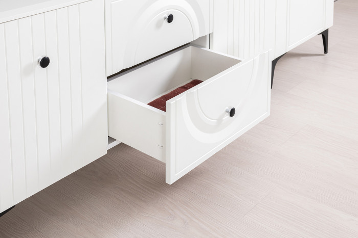 Валенсия Гостиная № 085, цвет ЛДСП белый шагрень/МДФ белый шагрень, ШхГхВ 405,3х38,3х225,2 см., универсальная сборка